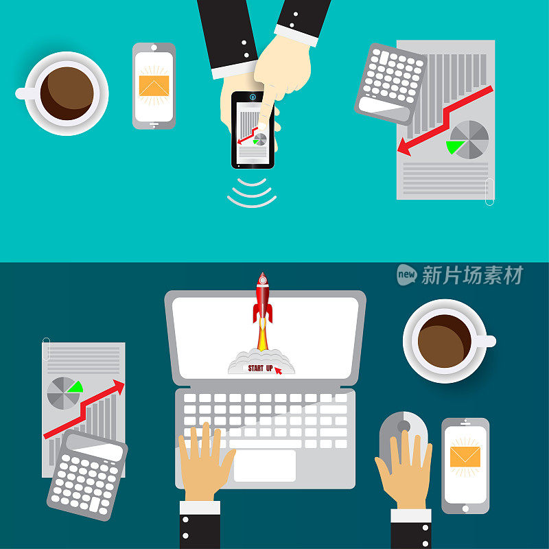 Laptop and phone digital and technolog for Business, Marketing concept, vector illustration
